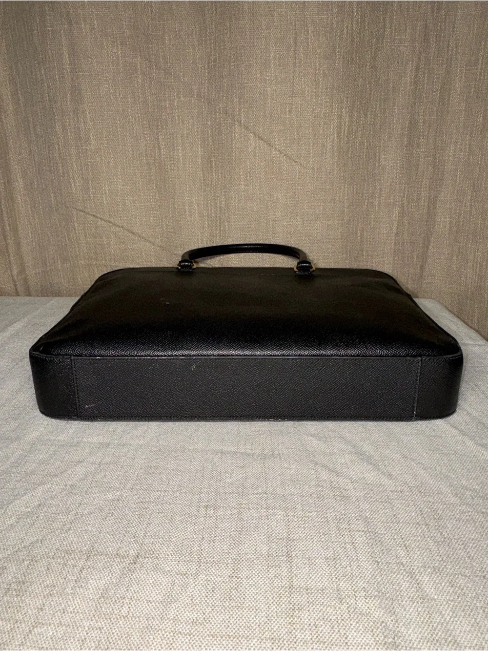 Coach F39022 Black Crossgrain Leather Laptop Bag Briefcase Crossbody Slim Tote
